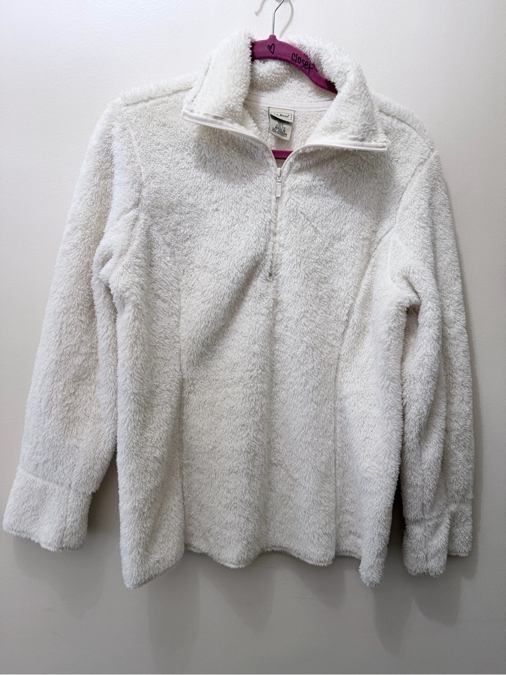 LL Bean Sherpa Teddy Fleece 1/4 Zip Jacket Cream Women’s M Outdoors Fall Winter